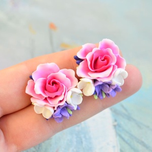 Trandafir roz, lavanda si liliac alb- cercei surub, Bijuterii, Cercei, Cercei din argint, , ARTYNOS