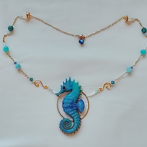 Colier calut de mare bleu si pietre semipretioase - bijuterii - coliere - coliere din pietre semiprețioase - Artynos.ro