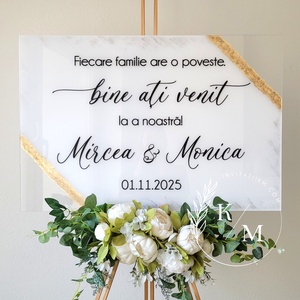 Panou intampinare nunta din plexiglas alb cu detalii aurii, Accesorii nunta, Materiale decor pentru nunta, Tablouri si indicatoare nunta, Altele, Obiecte pictate, ARTYNOS