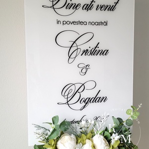 Panou intampinare nunta din plexiglas alb si negru - accesorii nuntă - materiale decor pentru nuntă - tablouri și indicatoare nuntă - Artynos.ro
