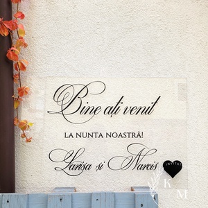 Panou intampinare nunta din plexiglas transparent cu inimioara - accesorii nuntă - materiale decor pentru nuntă - tablouri și indicatoare nuntă - Artynos.ro