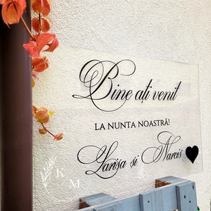 Panou intampinare nunta din plexiglas transparent cu inimioara - accesorii nuntă - materiale decor pentru nuntă - tablouri și indicatoare nuntă - Artynos.ro