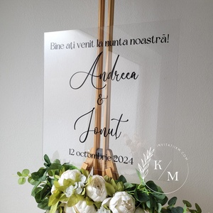 Panou intampinare nunta din plexiglas transparent - accesorii nuntă - materiale decor pentru nuntă - tablouri și indicatoare nuntă - Artynos.ro