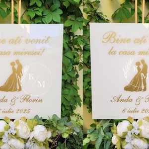 Set Placute Bine ati Venit la Casa Miresei/Mirelui/Nasilor - accesorii nuntă - materiale decor pentru nuntă - tablouri și indicatoare nuntă - Artynos.ro