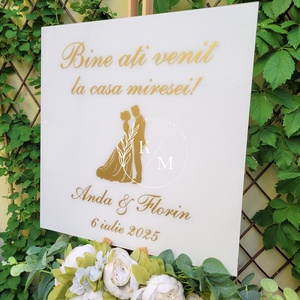 Set Placute Bine ati Venit la Casa Miresei/Mirelui/Nasilor - accesorii nuntă - materiale decor pentru nuntă - tablouri și indicatoare nuntă - Artynos.ro