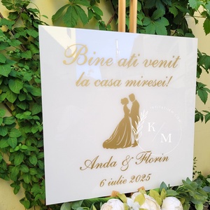 Set Placute Bine ati Venit la Casa Miresei/Mirelui/Nasilor, Accesorii nunta, Materiale decor pentru nunta, Tablouri si indicatoare nunta, Altele, Obiecte pictate, ARTYNOS