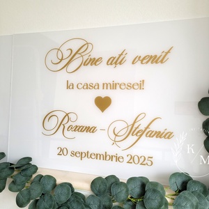 Set Placute Bine ati Venit la Casa Miresei/Mirelui/Nasilor - accesorii nuntă - materiale decor pentru nuntă - tablouri și indicatoare nuntă - Artynos.ro