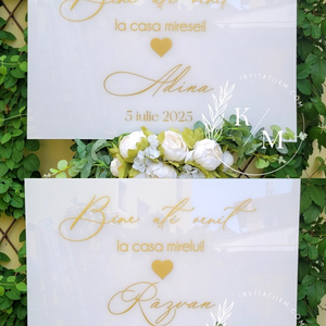 Set Placute Bine ati Venit la Casa Miresei/Mirelui/Nasilor - accesorii nuntă - materiale decor pentru nuntă - tablouri și indicatoare nuntă - Artynos.ro