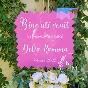 Panou intampinare botez din plexiglas roz, Accesorii nunta, Materiale decor pentru nunta, Tablouri si indicatoare nunta, Altele, Obiecte pictate, ARTYNOS