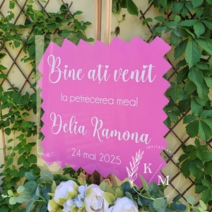 Panou intampinare botez din plexiglas roz - accesorii nuntă - materiale decor pentru nuntă - tablouri și indicatoare nuntă - Artynos.ro