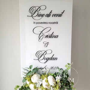 Panou intampinare nunta din plexiglas alb si negru, Accesorii nunta, Materiale decor pentru nunta, Tablouri si indicatoare nunta, Altele, Obiecte pictate, ARTYNOS