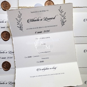Invitatie de nunta cu sigiliu din ceara si margini rupte manual - accesorii nuntă - invitații și felicitări de nuntă - invitații nuntă - Artynos.ro