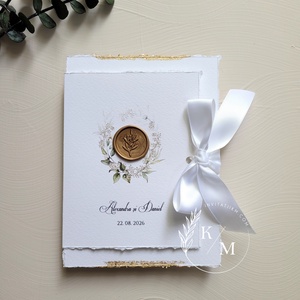 Invitatii de nunta cu margini franjurate, detalii aurii, coronita florala si sigilii, Accesorii nunta, Invitatii si felicitari de nunta, Invitatii nunta, Altele, Arta de hartie, ARTYNOS