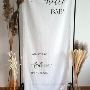 Banner textil Baby Shower Hello Baby , Accesorii nunta, Materiale decor pentru nunta, Tablouri si indicatoare nunta, Altele, Obiecte pictate, ARTYNOS
