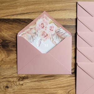 Set 50 plicuri pentru invitatii nunta roz antic cu liner stil boho - accesorii nuntă - invitații și felicitări de nuntă - invitații nuntă - Artynos.ro