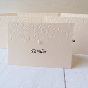 Set 30 Carduri asezare/place card-uri nunta embosate si perle - accesorii nuntă - invitații și felicitări de nuntă - invitații nuntă - Artynos.ro