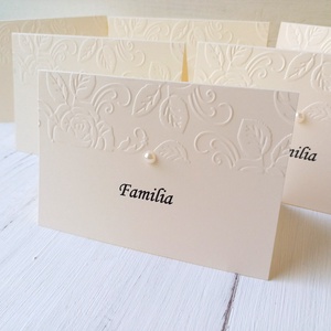 Set 30 Carduri asezare/place card-uri nunta embosate si perle - accesorii nuntă - invitații și felicitări de nuntă - invitații nuntă - Artynos.ro