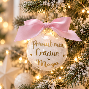 Glob de Craciun personalizat Primul meu Craciun, umplut cu puf alb - Artynos.ro