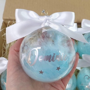 Glob de Crăciun personalizat cu nume și steluțe, umplut cu puf albastru - crăciun - decorațiuni de crăciun de casă - globuri de crăciun - Artynos.ro