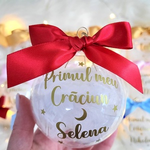 Set 8 Globuri de Crăciun personalizate pentru familie, umplute cu puf alb - crăciun - decorațiuni de crăciun de casă - globuri de crăciun - Artynos.ro