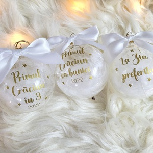 Set 4 Globuri de Crăciun personalizate pentru familie, umplute cu puf alb - crăciun - decorațiuni de crăciun de casă - globuri de crăciun - Artynos.ro