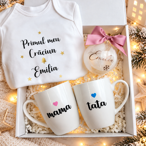 Cadou de Craciun pentru parinti si bebelus cu glob umplut cu puf alb - Artynos.ro
