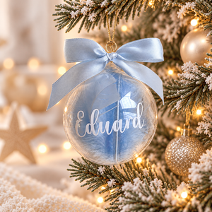 Glob de Craciun personalizat cu nume, umplut cu puf albastru, Craciun, Decoratiuni de Craciun de casa, Globuri de Craciun, Altele, ARTYNOS