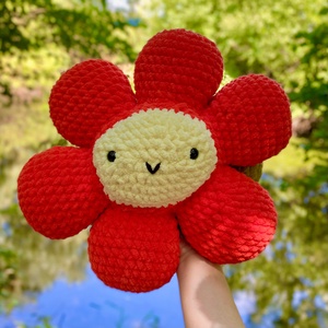 Jucarie crosetata amigurumi floare margareta rosie 34x34x28cm handmade - jucării și echipamente pentru copii - plușuri - păpușă croșetată, păpușă de pluș - Artynos.ro