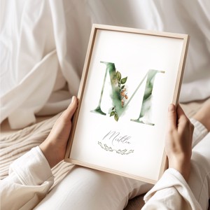Litera M, monogramă, imagine onomastică, decor, acuarelă artă de perete, personalizată -  - Artynos.ro