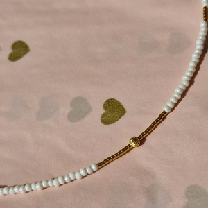 Colier elegant , Accessorii si unelte, Margea, componente de bijuterii, Margea din sticla, Altele, Confectionarea bijuteriilor, Colier elegant din mărgele de sticlă și margele miyuki aurii, placate cu aur 14k,in mijloc prezintă..., ARTYNOS