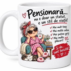 Cana funny pensionara personalizata +breloc foto gratuit  - Artynos.ro
