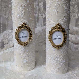 Lumanari cununie, Accesorii nunta, Materiale decor pentru nunta, Lumanari de nunta si suport lumanari, , Lumanari de cununie,din ceara naturala de soia, lucrate manual,perluta cu perluta pentru ca ziua vo..., ARTYNOS