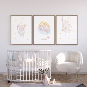 Decalcoman de perete pentru camera copilului, poster cu iepuras de noapte buna, set unic personalizat de imagini cu animale, 3 bucati, , , ARTYNOS