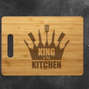 Tocator Personalizat Bambus Coroana King of the Kitchen, Casa & Stil de viata, Accesorii pentru echipamente de bucatarie, Accesorii pentru coacere si gatit, Tocator , Gravare, pirogravura, ARTYNOS