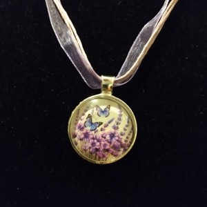 Colier cu lentila de sticla si motiv lavanda, , , ARTYNOS