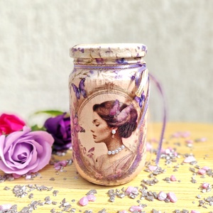 Borcan decorativ vintage, Casă & Stil de viață, Accesorii pentru decorat casa, Decorațiuni de masă și decorațiuni pentru rafturi , Sticle ornamentale, Decoupage, transfer și tehnici șervețel, ARTYNOS