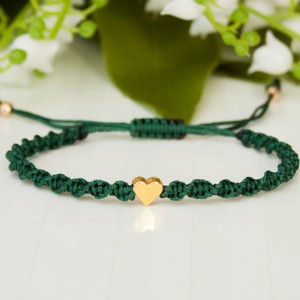 Brățară macramé împletită cu răsucire - Heart verde închis / auriu -  - Artynos.ro