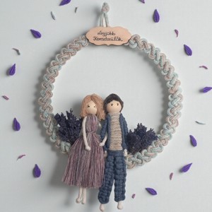 Cadou pentru nasi � Pereche unica de figurine din macramé lavanda pe cerc vintage, , , ARTYNOS