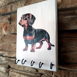 Breloc de perete din lemn cu caine dachshund, Casa & Stil de viata, Accesorii pentru decorat casa, Decoratiuni de pereti, decoratiuni suspendate, Suport pentru chei, , ARTYNOS