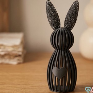 Figurina moderna de iepuras cu grilaj  Iepuras imprimat 3D cu inimioara  Negru / Culori personalizate  Decoratiune minimalista de Paste, , , ARTYNOS