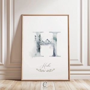 Scrisoarea H, monograma, imagine de zi cu nume, decorare, arta de perete acuarela, personalizata, , , ARTYNOS