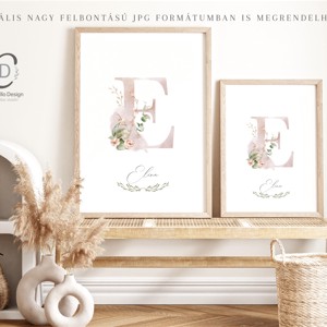 Litera E, monogramă, imagine onomastică, decor, acuarelă artă de perete, personalizată -  - Artynos.ro