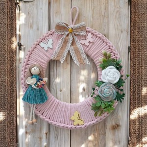 Decor boem pentru ușă cu păpușă macramé și flori -  - Artynos.ro