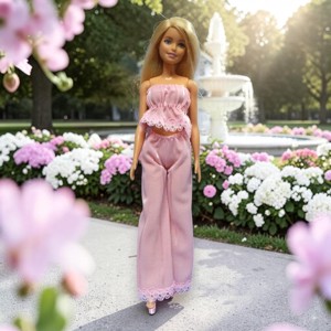 NOU! Set de pantaloni usori de vara cu imprimeu „Puncs”  - rochie pentru papusi de tip Barbie (a094ps), , , Un set format dintr-o pereche de pantaloni largi, confectionati dintr-un material placut, subtire s..., ARTYNOS