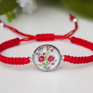 Bratara macramé impletita - Flori rosii, , , ARTYNOS