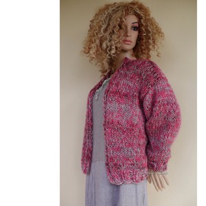 BETSEY CHUNKY - cardigan exclusiv tricotat manual din lână groasă de alpaca / gri trandafiriu - îmbrăcăminte și modă - haine damă - hanorace, cardigane - Artynos.ro