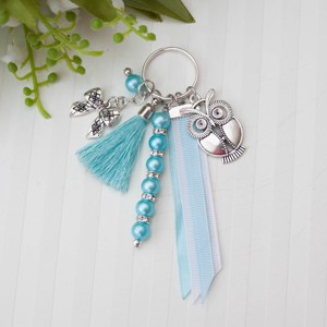 Breloc, ornament pentru geanta - Bufnita albastru/alb - Artynos.ro