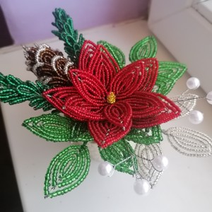 Decorațiuni de masă de Crăciun, poinsettia în perle - casă & stil de viață - accesorii pentru decorat casa - suport de flori - buchete de flori - Artynos.ro