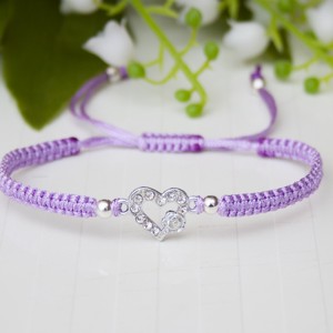 Bratara macramé impletita - Violet deschis cu inimi, , , ARTYNOS
