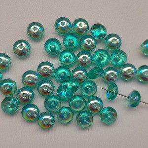 Perla din sticla ceha - gogoasa - 7x4mm - 45 buc / pachet - verde turcoaz colorat, , , ARTYNOS